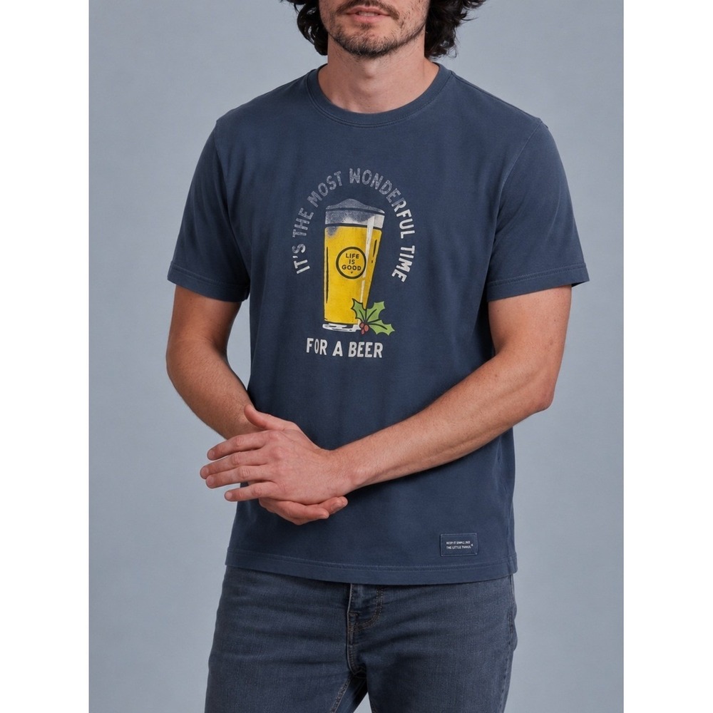 Life is Good Blue Short Sleeve ""It's the Most Wonderful Time For a Beer"" Shirt